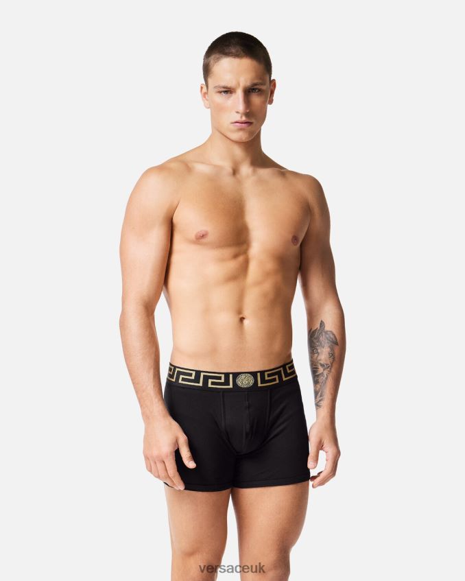 Men Versace Greca Border Long Trunks 2-Pack 6D2D061763 Black/White Underwear & Beachwear