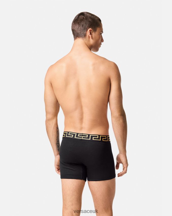 Men Versace Greca Border Long Trunks 2-Pack 6D2D061763 Black/White Underwear & Beachwear