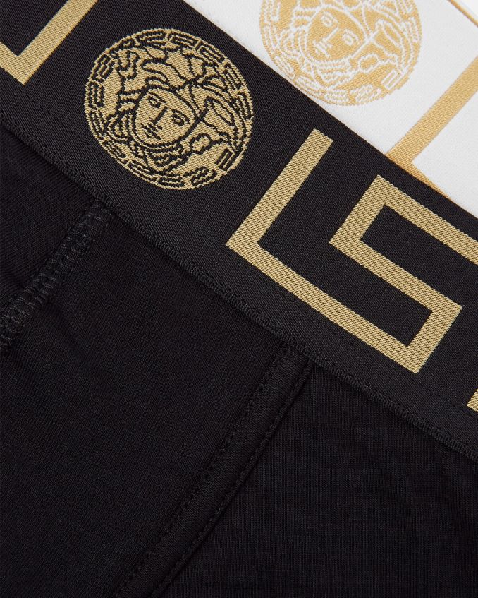 Men Versace Greca Border Long Trunks 2-Pack 6D2D061763 Black/White Underwear & Beachwear