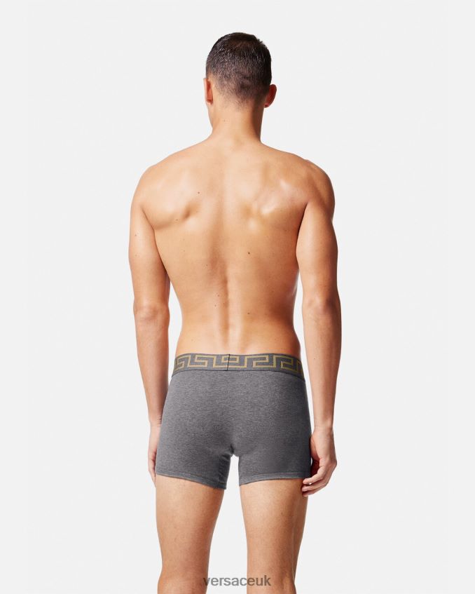 Men Versace Greca Border Long Trunks 2-Pack 6D2D061764 Gray & Black Underwear & Beachwear