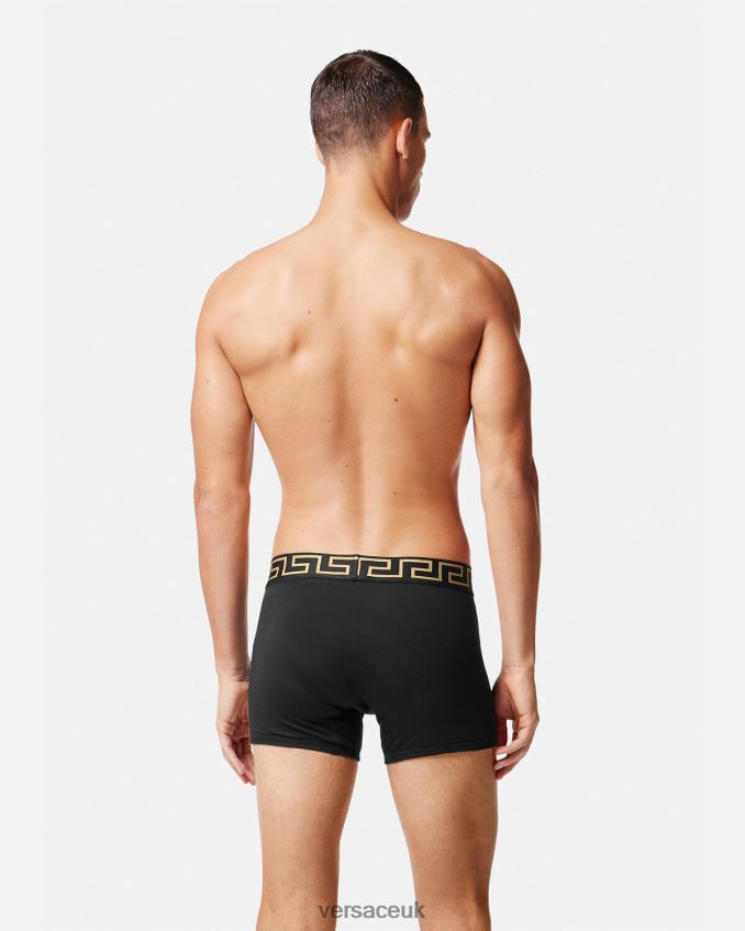 Men Versace Greca Border Long Trunks 2-Pack 6D2D061764 Gray & Black Underwear & Beachwear
