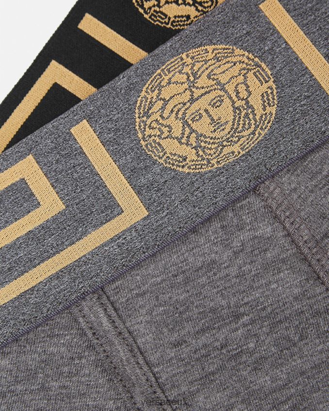 Men Versace Greca Border Long Trunks 2-Pack 6D2D061764 Gray & Black Underwear & Beachwear