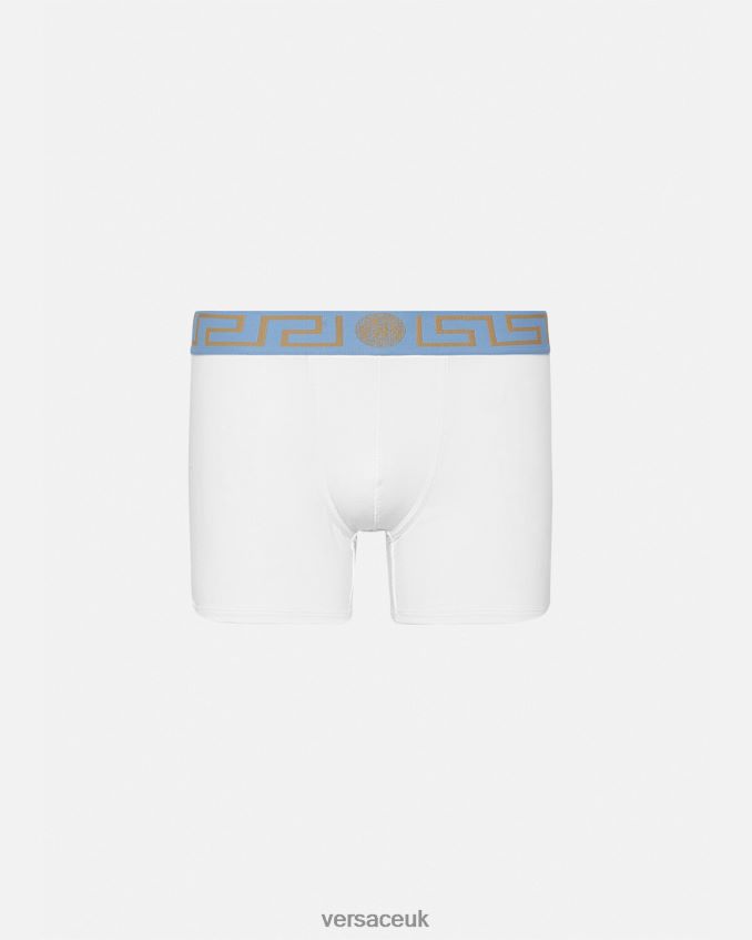 Men Versace Greca Border Long Trunks 6D2D061746 White Underwear & Beachwear