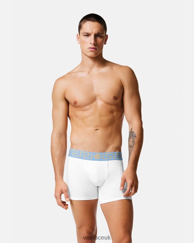 Men Versace Greca Border Long Trunks 6D2D061746 White Underwear & Beachwear