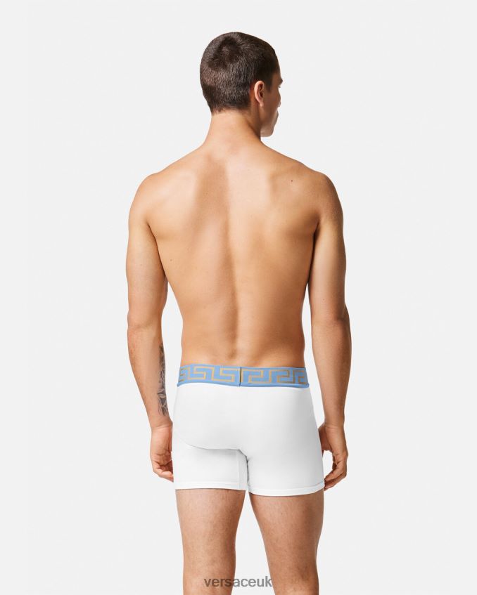 Men Versace Greca Border Long Trunks 6D2D061746 White Underwear & Beachwear