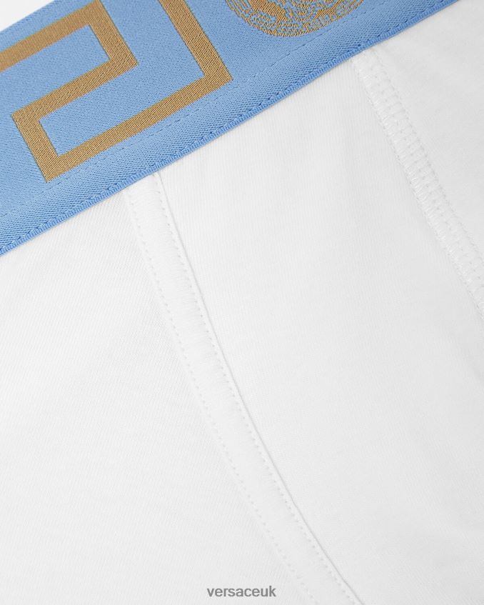 Men Versace Greca Border Long Trunks 6D2D061746 White Underwear & Beachwear