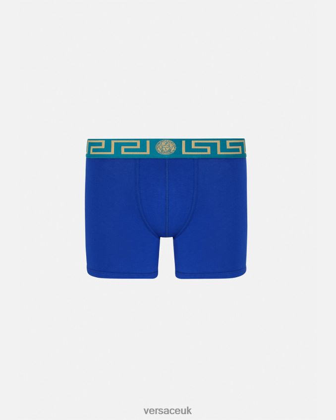 Men Versace Greca Border Long Trunks 6D2D061747 Blue Underwear & Beachwear