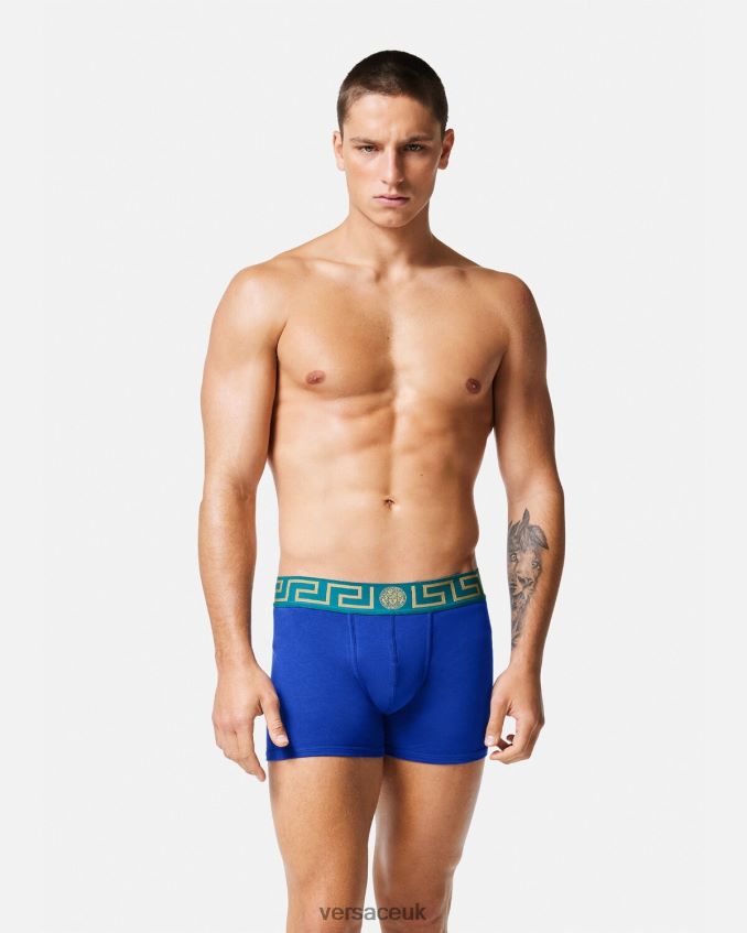 Men Versace Greca Border Long Trunks 6D2D061747 Blue Underwear & Beachwear