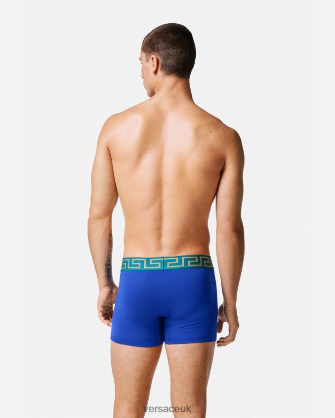 Men Versace Greca Border Long Trunks 6D2D061747 Blue Underwear & Beachwear