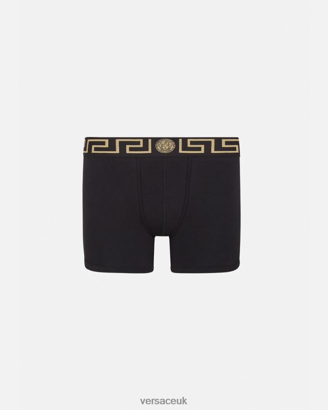 Men Versace Greca Border Long Trunks 6D2D061765 Black Underwear & Beachwear