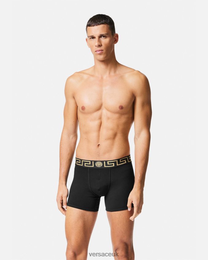 Men Versace Greca Border Long Trunks 6D2D061765 Black Underwear & Beachwear