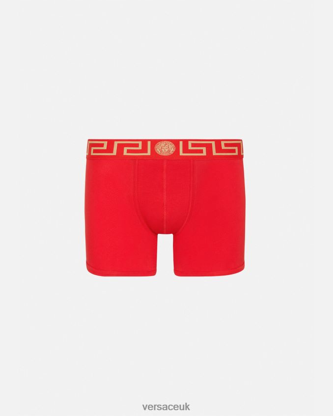 Men Versace Greca Border Long Trunks 6D2D061766 Red Underwear & Beachwear