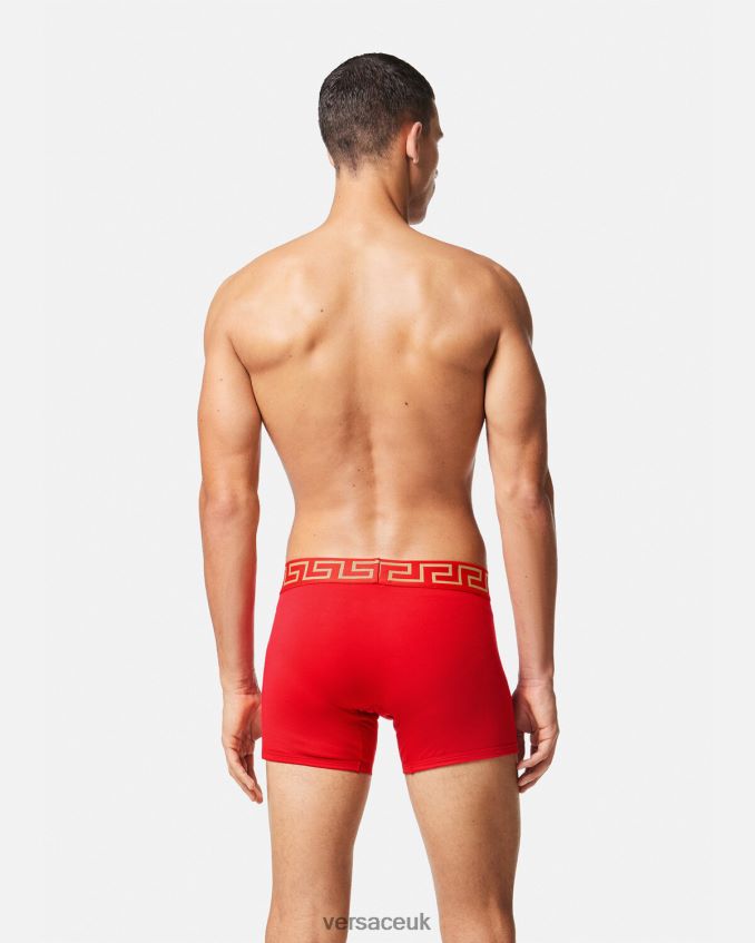 Men Versace Greca Border Long Trunks 6D2D061766 Red Underwear & Beachwear