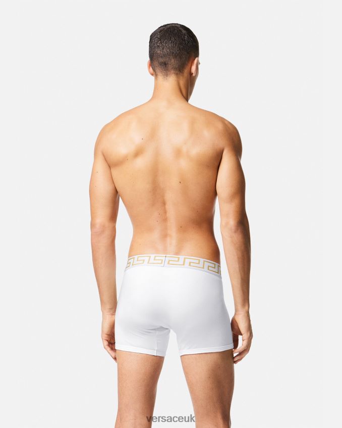 Men Versace Greca Border Long Trunks 6D2D061767 White/Gold Underwear & Beachwear