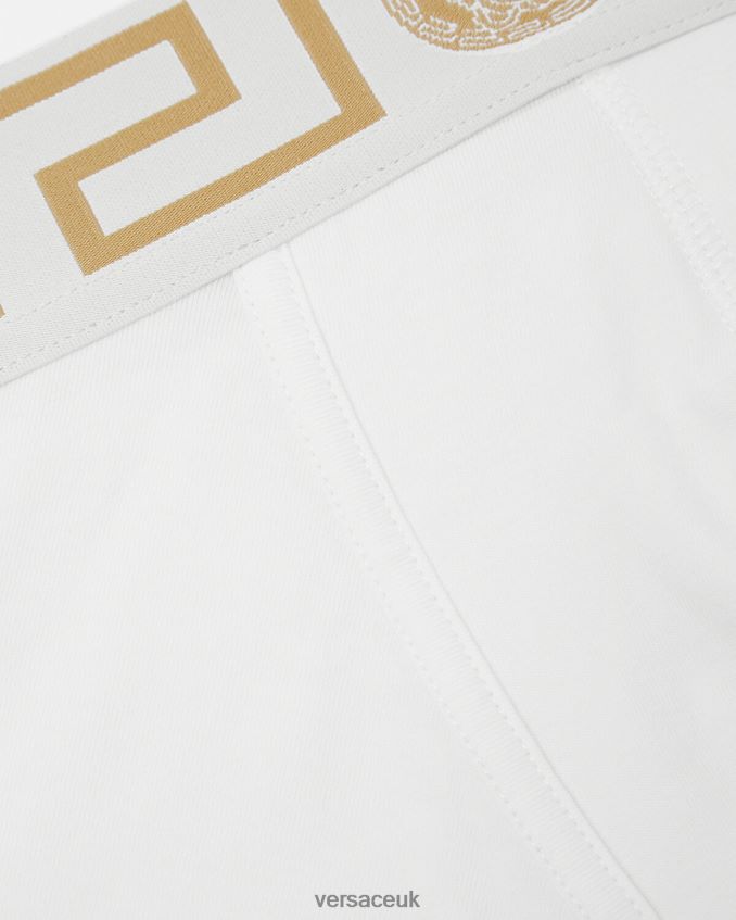 Men Versace Greca Border Long Trunks 6D2D061767 White/Gold Underwear & Beachwear