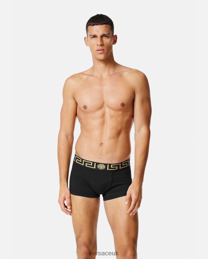 Men Versace Greca Border Trunks 2-Pack 6D2D061753 Black Underwear & Beachwear