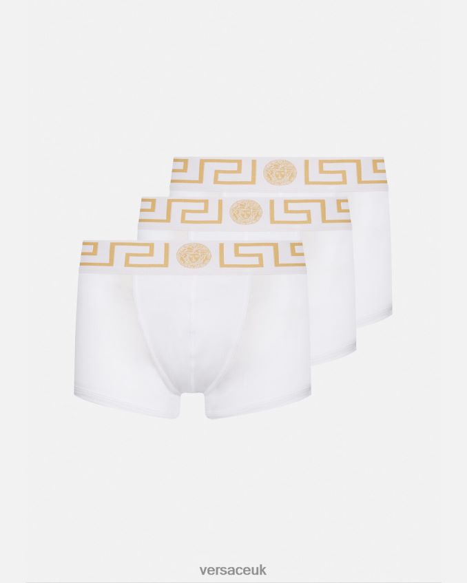Men Versace Greca Border Trunks 3-Pack 6D2D061749 White/Gold Underwear & Beachwear