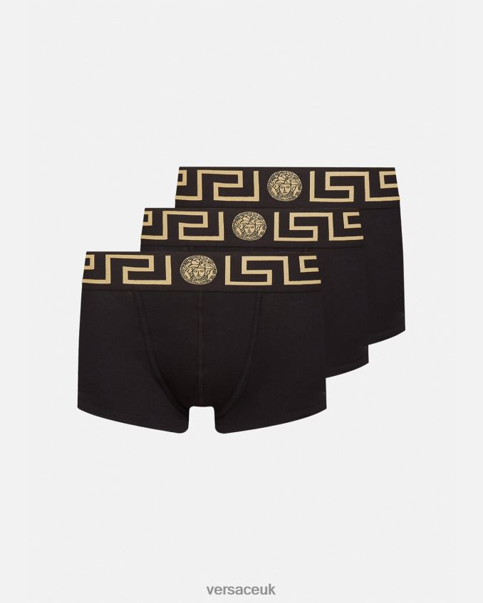 Men Versace Greca Border Trunks 3-Pack 6D2D061750 Black Underwear & Beachwear