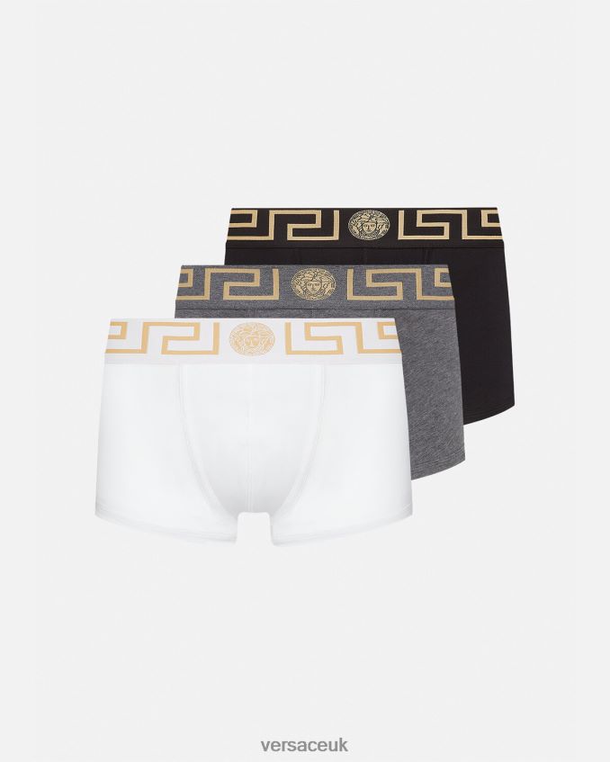 Men Versace Greca Border Trunks 3-Pack 6D2D061751 White & Black & Gray Underwear & Beachwear