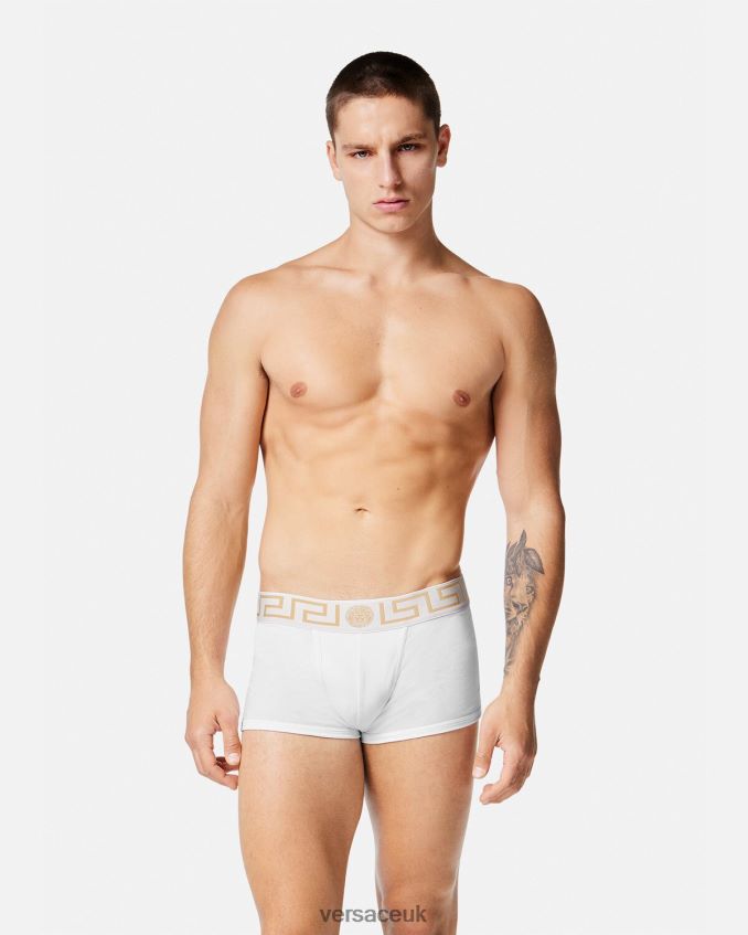 Men Versace Greca Border Trunks 3-Pack 6D2D061751 White & Black & Gray Underwear & Beachwear