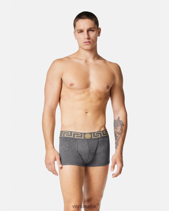 Men Versace Greca Border Trunks 3-Pack 6D2D061751 White & Black & Gray Underwear & Beachwear