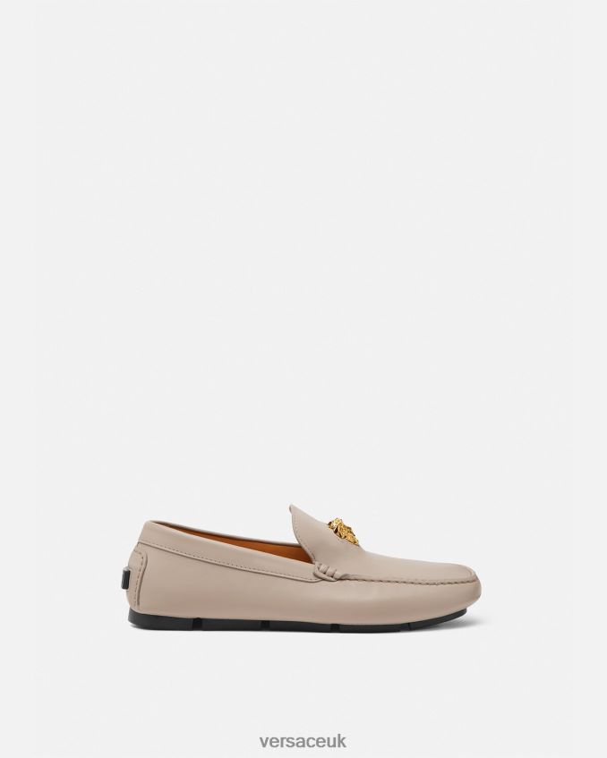 Men Versace La Medusa Driver Shoes 6D2D061601 Beige Shoe