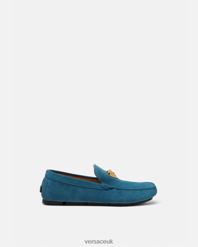 Men Versace La Medusa Suede Driver Shoes 6D2D061600 Blue Shoe