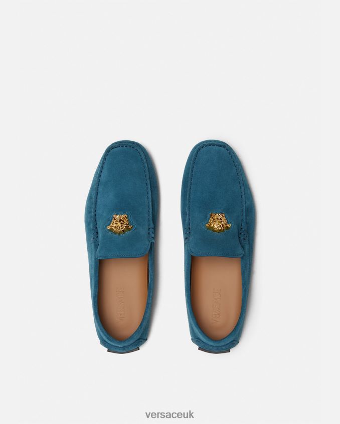 Men Versace La Medusa Suede Driver Shoes 6D2D061600 Blue Shoe