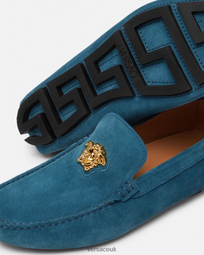 Men Versace La Medusa Suede Driver Shoes 6D2D061600 Blue Shoe