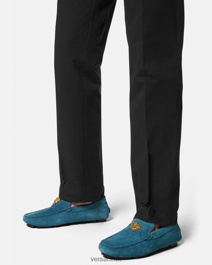 Men Versace La Medusa Suede Driver Shoes 6D2D061600 Blue Shoe