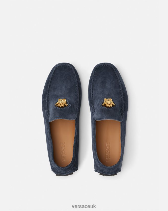 Men Versace La Medusa Suede Driver Shoes 6D2D061604 Navy Shoe