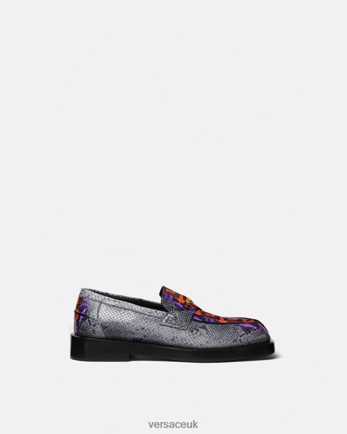 Men Versace Python Greca Print Squared Loafers 6D2D061575 Multicolor Shoe