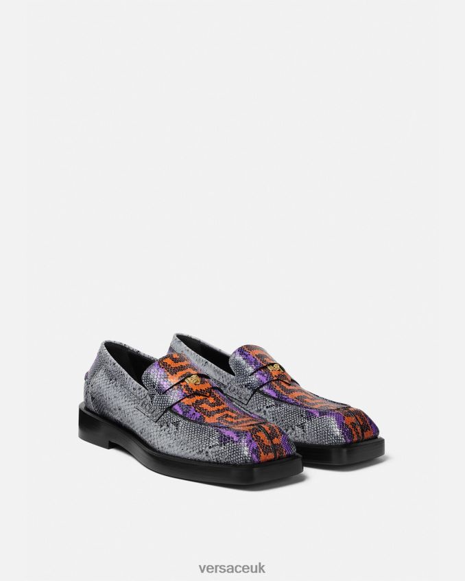 Men Versace Python Greca Print Squared Loafers 6D2D061575 Multicolor Shoe