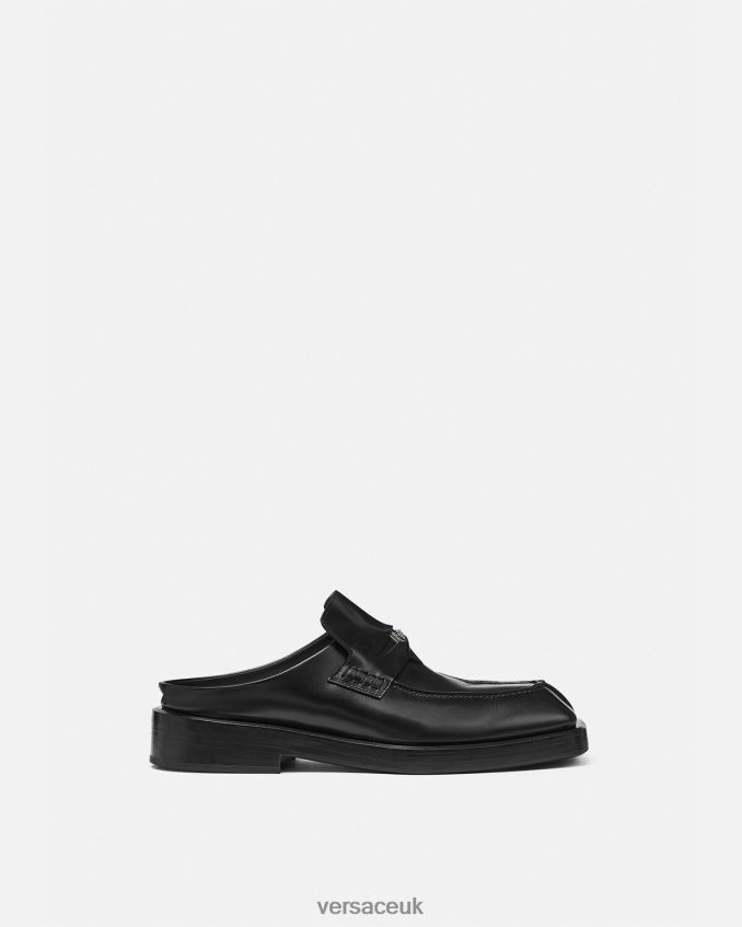 Men Versace Squared Loafer Mules 6D2D061576 Black Shoe