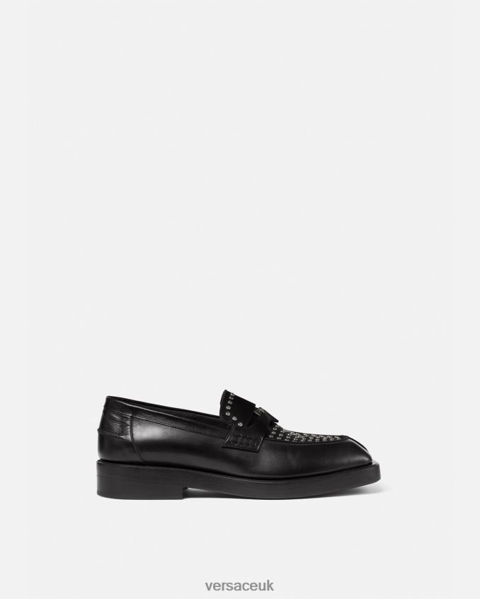 Men Versace Studded Squared Loafers 6D2D061578 Black Shoe