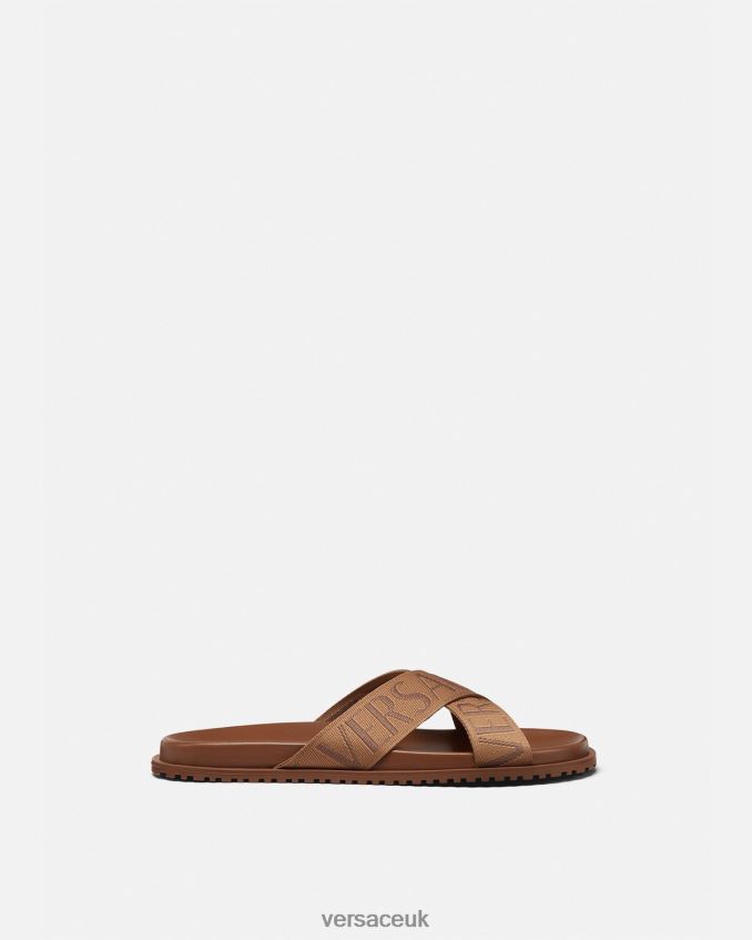 Men Versace Allover Sandals 6D2D061584 Brown Shoe