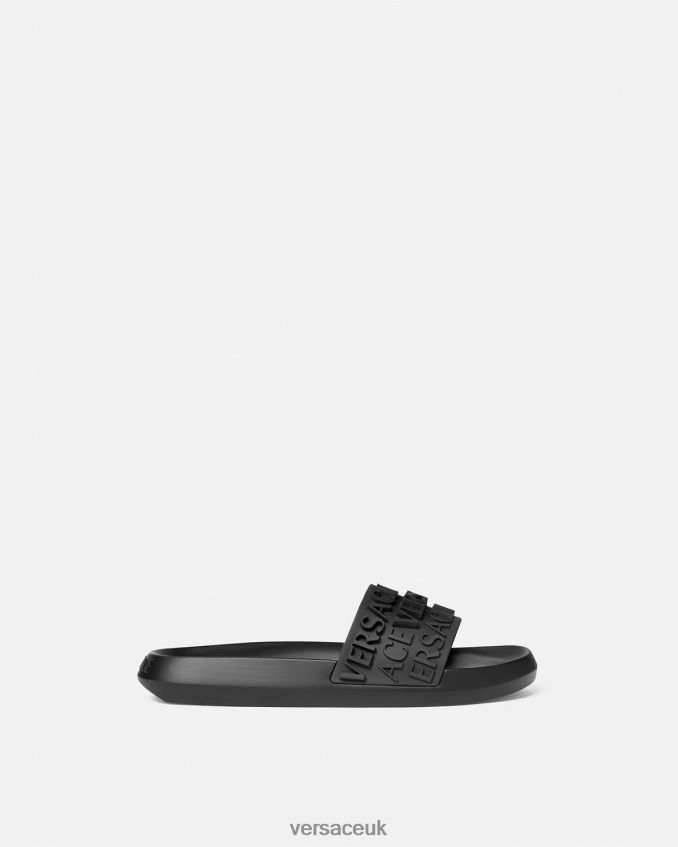 Men Versace Allover Slides 6D2D061593 Black Shoe