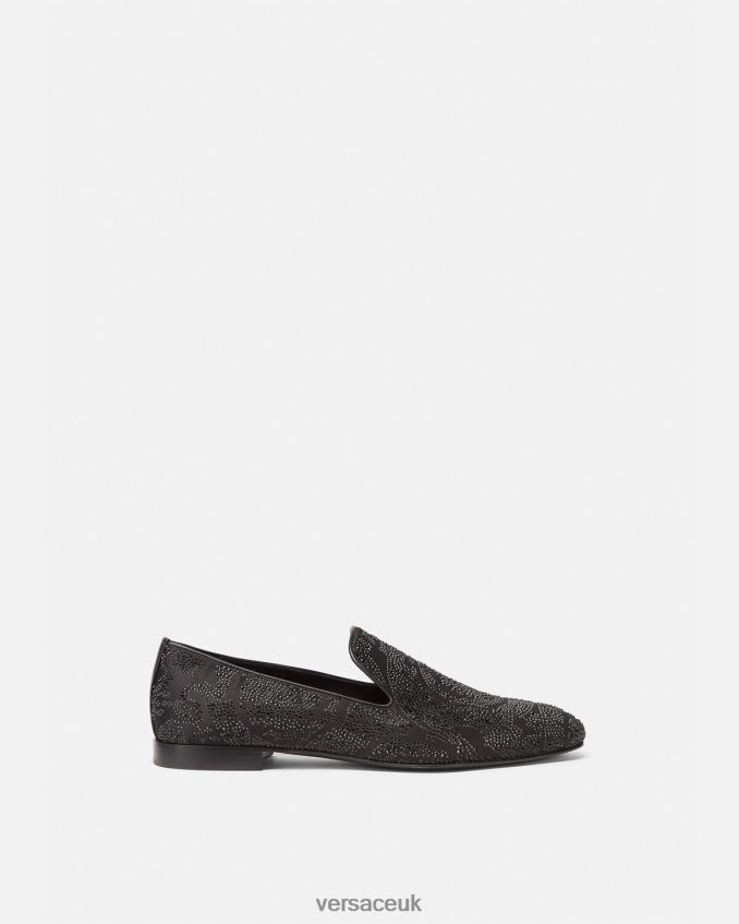 Men Versace Barocco Silhouette Crystal Slippers 6D2D061568 Black Shoe