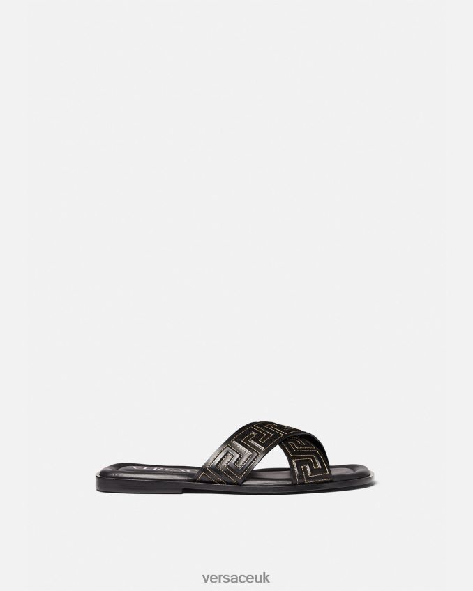 Men Versace Greca Sandals 6D2D061589 Black Shoe