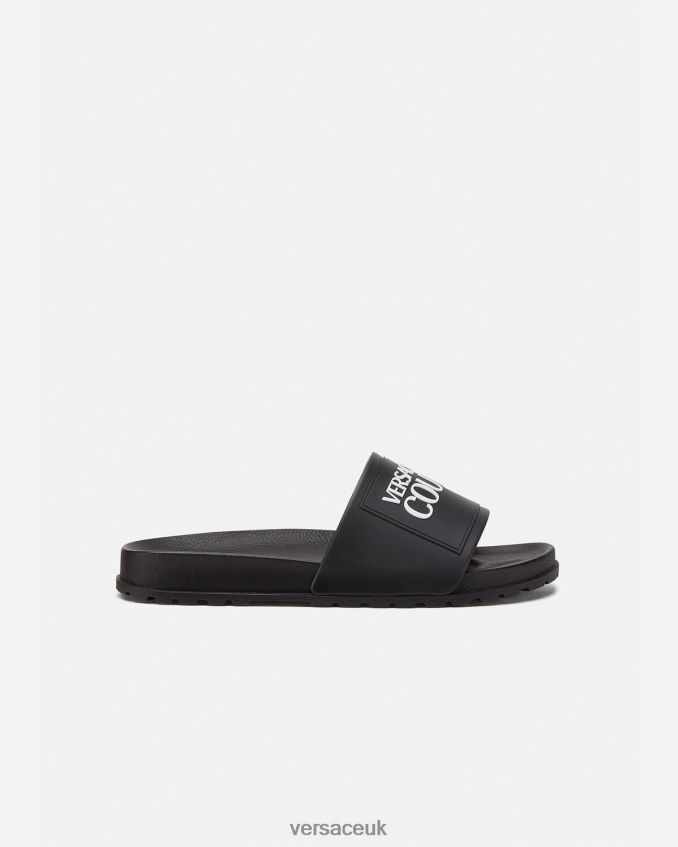 Men Versace Logo Rubber Slides 6D2D062468 Black Shoe