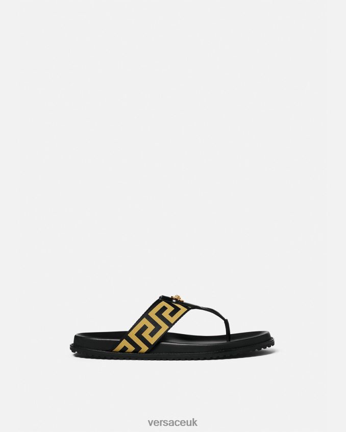 Men Versace Medusa Greca Sandals 6D2D061591 Black & Gold Shoe
