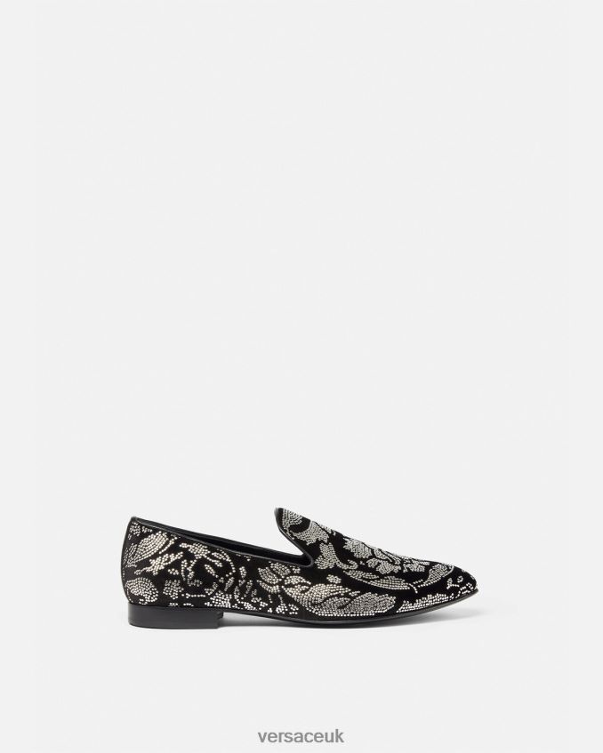 Men Versace Studded Barocco Silhouette Slippers 6D2D061571 Black Shoe