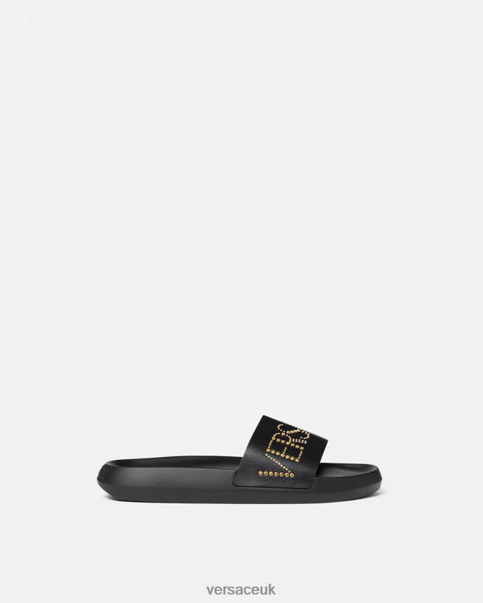 Men Versace Studded Logo Slides 6D2D061596 Black Shoe