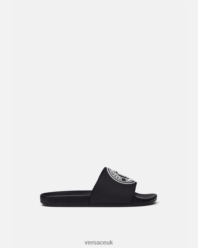Men Versace V-Emblem Logo Slides 6D2D062458 Black Shoe