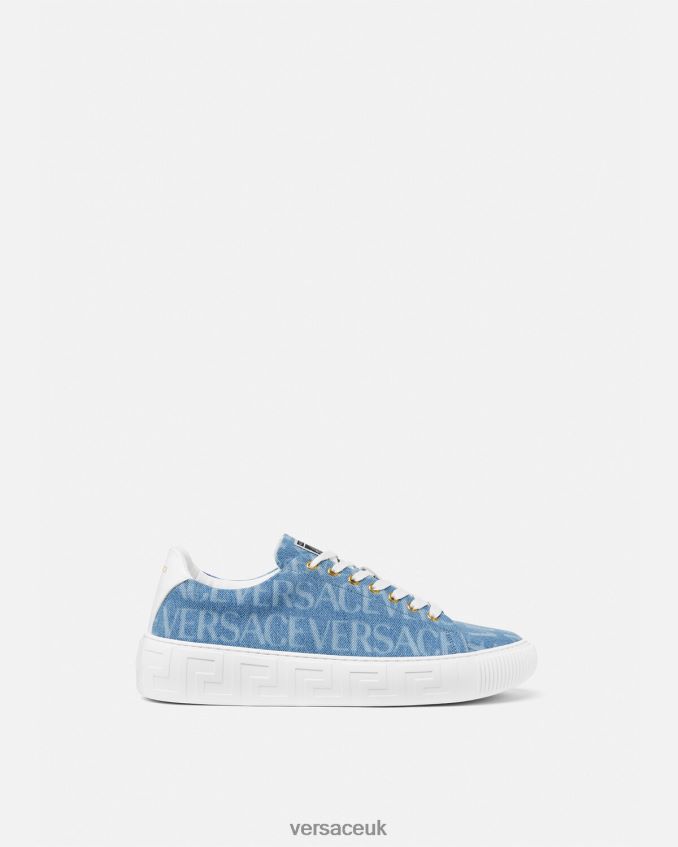 Men Versace Allover Denim Greca Sneakers 6D2D061548 Light Blue Shoe