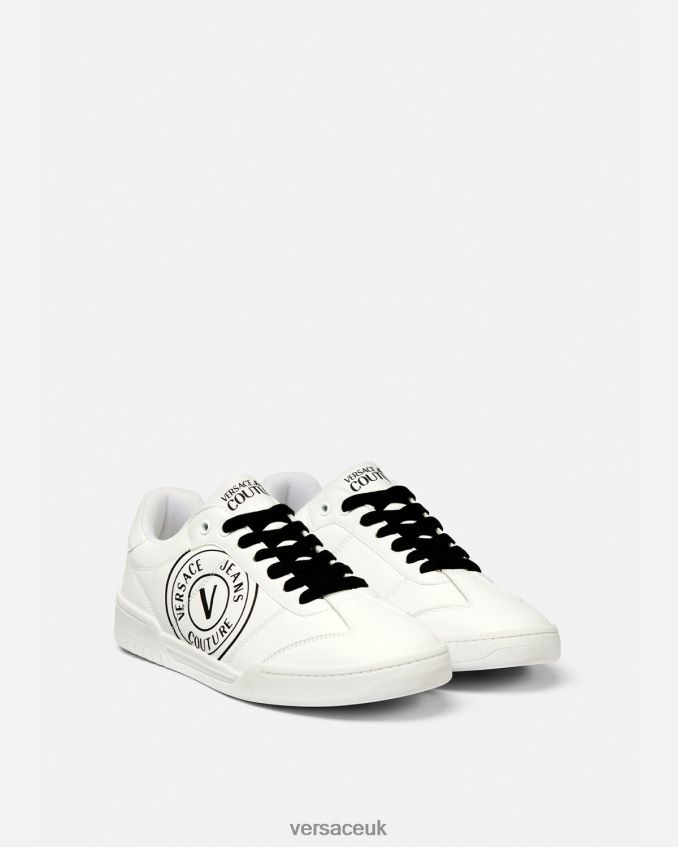 Men Versace Brooklyn V-Emblem Sneakers 6D2D062442 White & Black Shoe