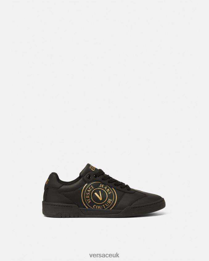 Men Versace Brooklyn V-Emblem Sneakers 6D2D062443 Black & Gold Shoe