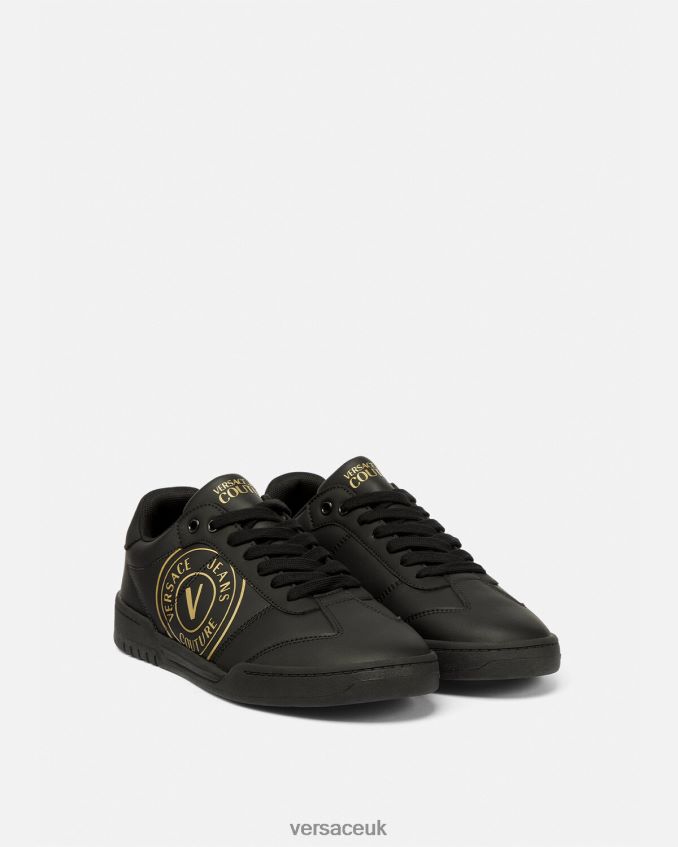 Men Versace Brooklyn V-Emblem Sneakers 6D2D062443 Black & Gold Shoe