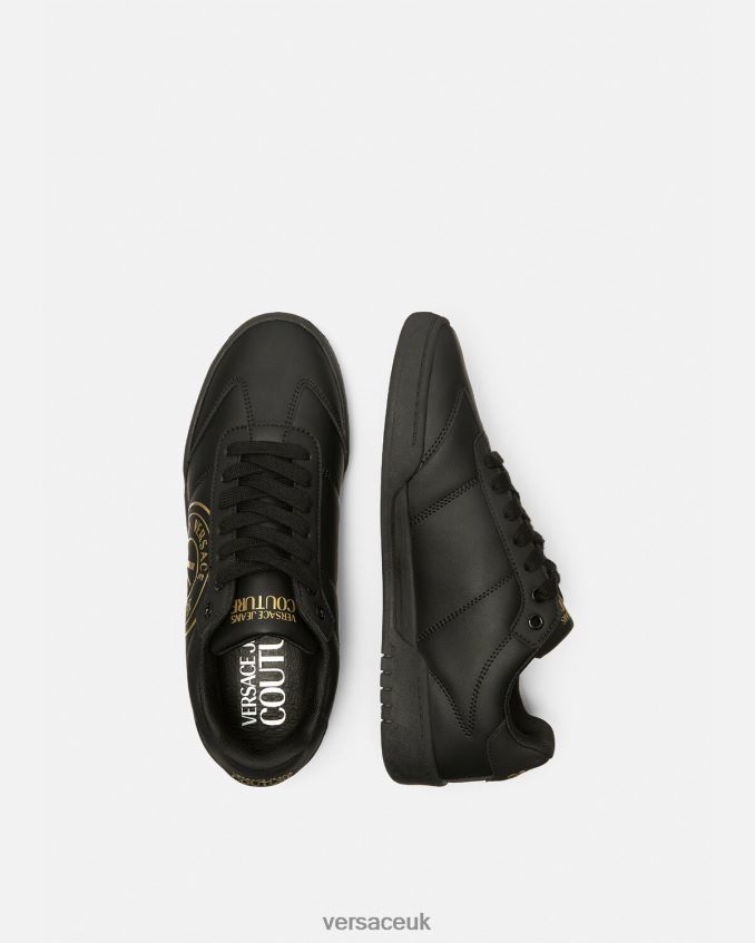Men Versace Brooklyn V-Emblem Sneakers 6D2D062443 Black & Gold Shoe