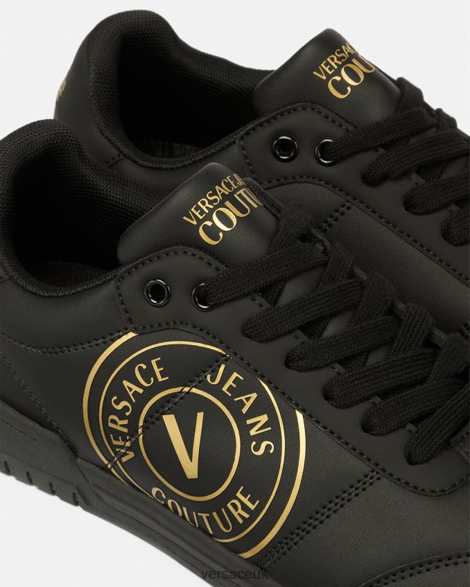 Men Versace Brooklyn V-Emblem Sneakers 6D2D062443 Black & Gold Shoe